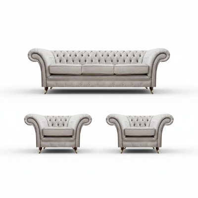 Lujo mobiliario Nuevo juego de sofá en gris de 3 piezas estilo Chesterfield