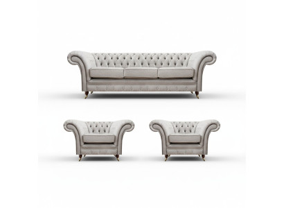 Lujo mobiliario Nuevo juego de sofá en gris de 3 piezas estilo Chesterfield