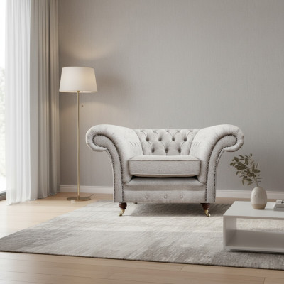 Sillón de lujo para sala de estar, muebles tapizados nuevos, gris, asiento de tela, Chesterfield.