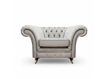 Sillón de lujo para sala de estar, muebles tapizados nuevos, gris, asiento de tela, Chesterfield.