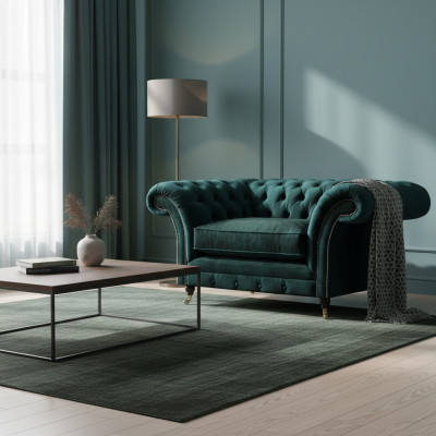 Sillón verde nuevo, muebles de sala de estar, asiento tapizado Chesterfield, tapizados.