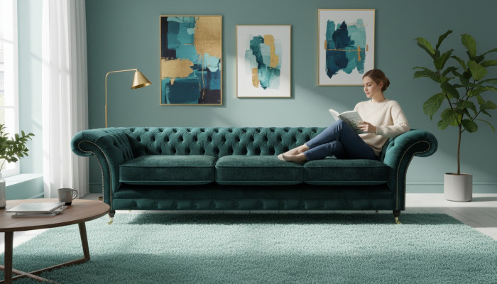 Muebles Chesterfield para sala de estar, sofá, diván de tres plazas, muebles tapizados.