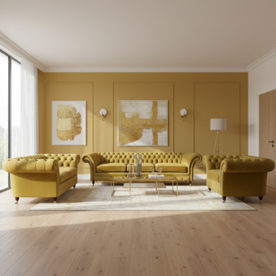 Sofá de lujo conjunto 3 piezas muebles tapizados Chesterfield sofás 3+2+1.