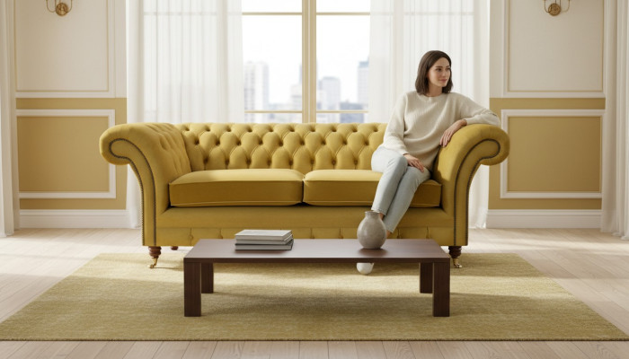 Sofá de lujo de dos plazas de tela Chesterfield para sala de estar