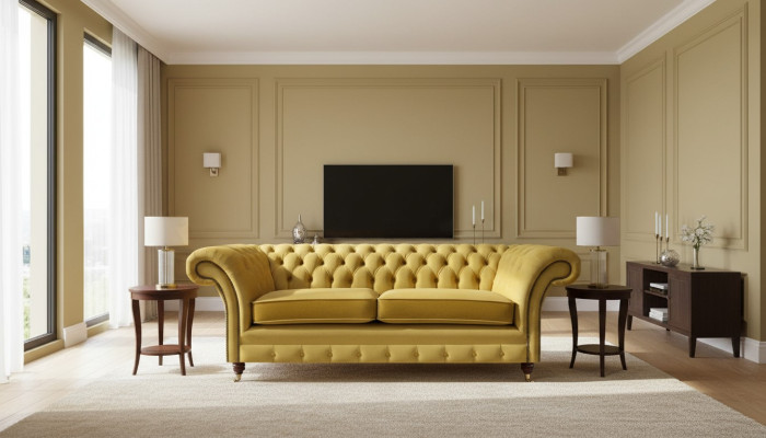 Sofá de lujo de dos plazas de tela Chesterfield para sala de estar