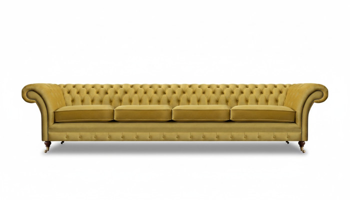 Sofá amarillo de salón, sofá de cuatro plazas, Chesterfield, asiento tapizado, mobiliario.