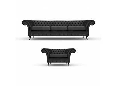 Muebles tapizados de salón negro sofá de tres plazas 3+1 sillón Chesterfield