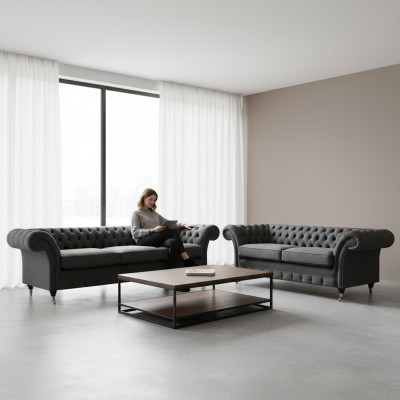 Chesterfield muebles tapizados sala de estar Sofás Set 2 piezas Mobiliario completo 3+2
