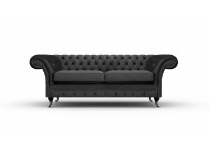 Sofá negro de lujo de dos plazas, tela para sala de estar, Chesterfield.