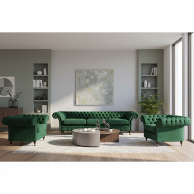 Verde Muebles Sala de estar Sofás Chesterfield Conjunto de 3 piezas 3+1+1 Mobiliario