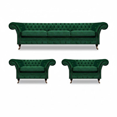 Verde Muebles Sala de estar Sofás Chesterfield Conjunto de 3 piezas 3+1+1 Mobiliario