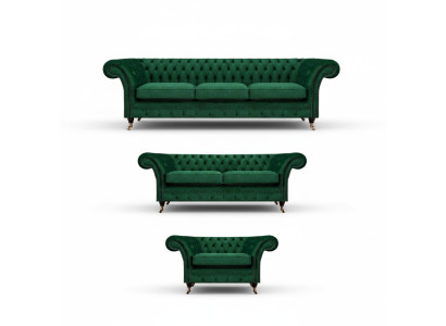 Sofá Chesterfield de 3 piezas en color verde para sala de estar, mobiliario tapizado.