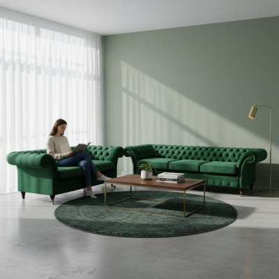 Sofá de 2 piezas Chesterfield para sala de estar con sofás 3+2.