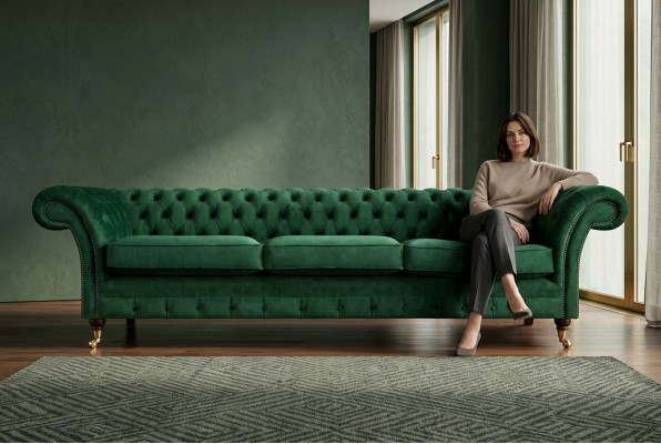 Muebles tapizados Sofá de lujo de tres plazas Chesterfield Sala de estar Textil.