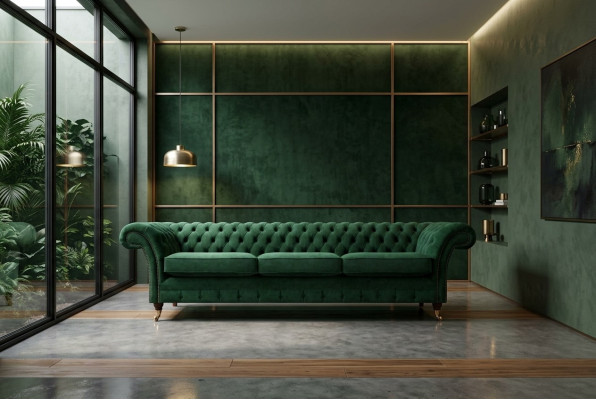 Muebles tapizados Sofá de lujo de tres plazas Chesterfield Sala de estar Textil.