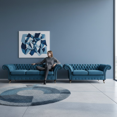 Sofá Chesterfield de tela con conjunto de sofá, sofás, sofás, sillones y sala de estar.