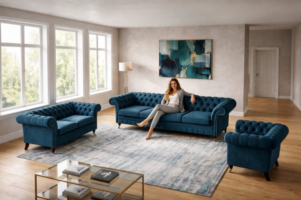 Sofás de diseño Conjunto Chesterfield Sofá de salón Conjunto de sofá Tapizado 4+2+1