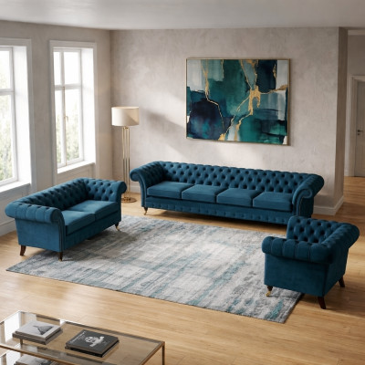 Sofás de diseño Conjunto Chesterfield Sofá de salón Conjunto de sofá Tapizado 4+2+1