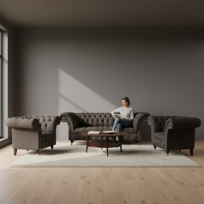 Muebles tapizados Chesterfield Set de sala de estar 3 piezas Lujo Completo Diseñador