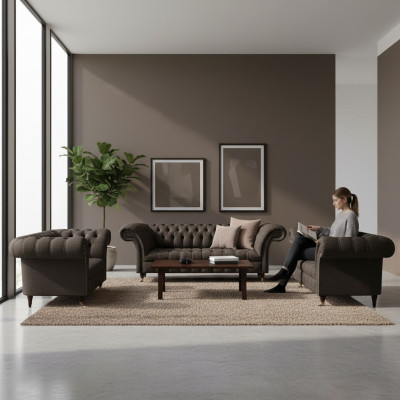 Lujo Juego de muebles tapizados de diseñador completo, conjunto de sofás de 3 piezas.