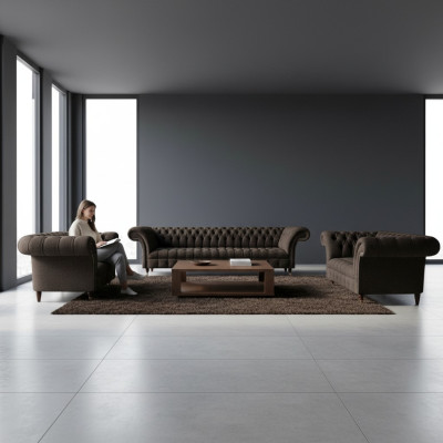 Conjunto de sala de estar completo de 3 piezas, Sofá de diseño de lujo, Muebles tapizados.