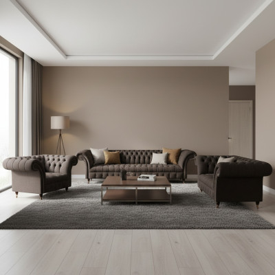 Conjunto de sala de estar completo de 3 piezas, Sofá de diseño de lujo, Muebles tapizados.