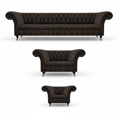 Conjunto de sala de estar completo de 3 piezas, Sofá de diseño de lujo, Muebles tapizados.