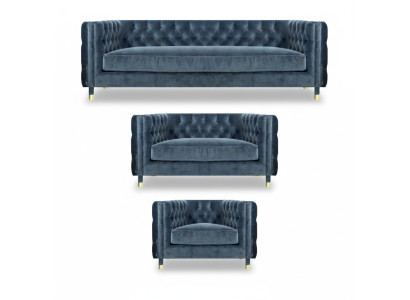 Chestefield Gris Conjunto completo de sala de estar de 4+2+1 Sofás Set 3 piezas Muebles tapizados