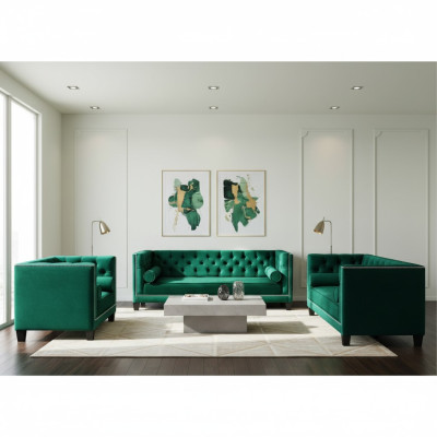 Lujo Verde Chesterfield Diseño Conjunto de sofás de 3 piezas Sala de estar Sofá de 3 plazas + 2 plazas + 1 plaza