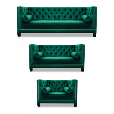 Lujo Verde Chesterfield Diseño Conjunto de sofás de 3 piezas Sala de estar Sofá de 3 plazas + 2 plazas + 1 plaza