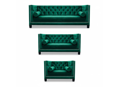 Lujo Verde Chesterfield Diseño Conjunto de sofás de 3 piezas Sala de estar Sofá de 3 plazas + 2 plazas + 1 plaza