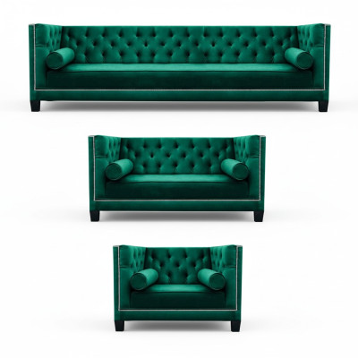 Sofá Chesterfield totalmente nuevo conjunto de muebles de salón con tapicería.