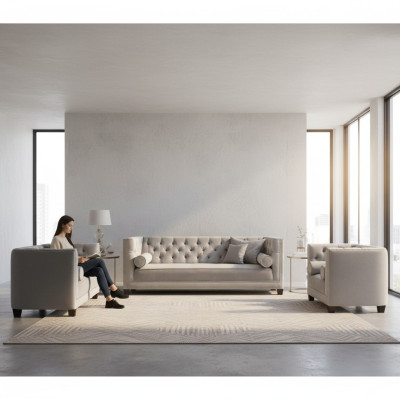 Conjunto de sala de estar de lujo tapizado textil sofá conjunto de 3 piezas moderno diseñador 4+2+1