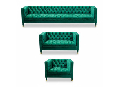 Sofá Chesterfield de lujo, conjunto de muebles de sala de estar de 3 piezas con tapizado de tela.