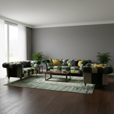 Sala de estar Chesterfield moderna Juego de muebles tapizados Sofá conjunto de 3 piezas 3+2+1