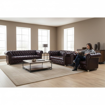 Juego de sofás completo nuevo de cuero 3 piezas muebles tapizados de lujo para sala de estar.