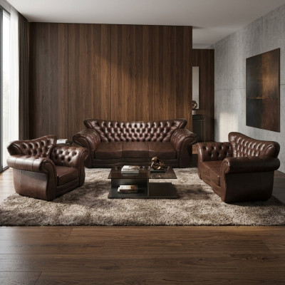Mobiliario de lujo, sofás tapizados, juego de sofás de cuero sillón para sala de estar.