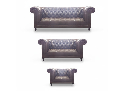 Conjunto de sala de estar 3 piezas cuero marrón mobiliario tapizado Chesterfield nuevo