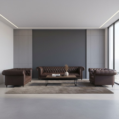 Chesterfield Lujo Completo 3 pieza de sala de estar, juego de sofás, muebles tapizados 4+2+1