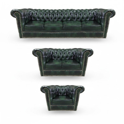 Sofá de cuero de lujo Completo Juego de sofás de 3 piezas Chesterfield y sillón para la sala de estar 4+2+1