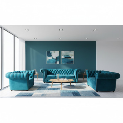 Sofá moderno de tela 2 sillones 2 sofás Chesterfield sala de estar 3+2+1