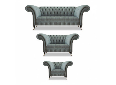 Chesterfield Gris Juego de sofás de lujo de 3 piezas Sala de estar Moderno Decoración