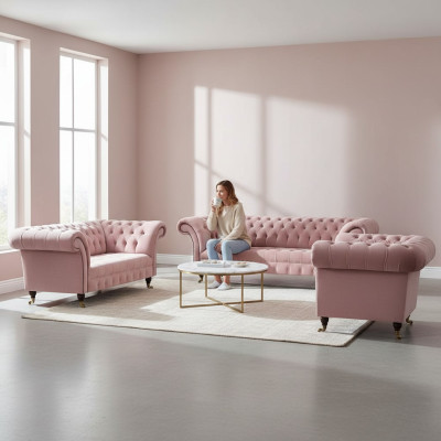 Conjunto completo de lujo para sala de estar nuevo sillones sofás Chesterfield muebles tapizados
