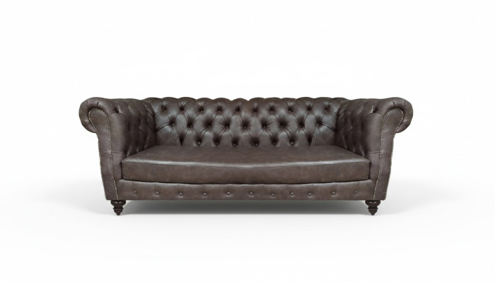 Sofá de cuero marrón de tres plazas, sofá, decoración de sala de estar Chesterfield.