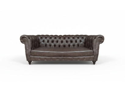 Sofá de cuero marrón de tres plazas, sofá, decoración de sala de estar Chesterfield.