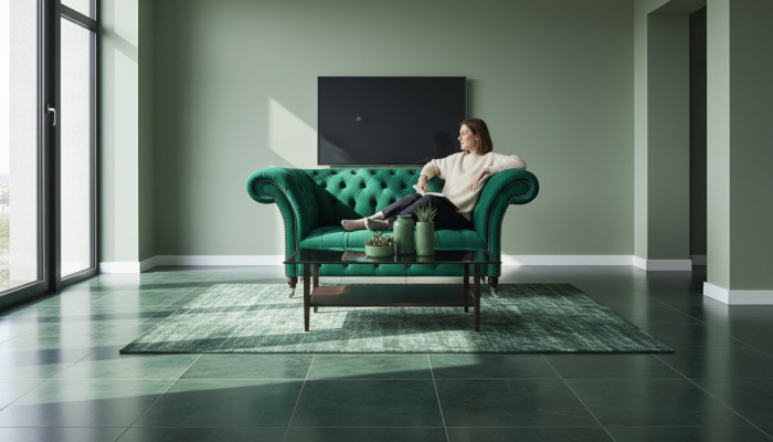 Sofá Chesterfield de dos plazas verde, sofá tapizado para sala de estar.
