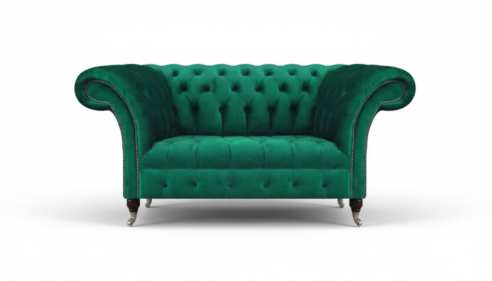 Sofá Chesterfield de dos plazas verde, sofá tapizado para sala de estar.