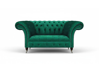 Sofá Chesterfield de dos plazas verde, sofá tapizado para sala de estar.