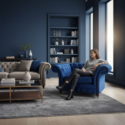 Silla azul moderna Chesterfield muebles de lujo para el salón