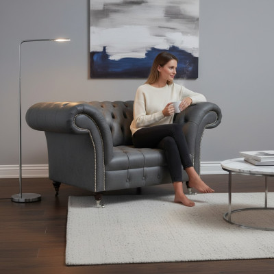 Chesterfield - Sillón moderno gris diseñador Sala de estar Sofisticado sillón reclinable